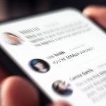 Blurred close-up of a smartphone displaying a dating app profile with circular avatars and unreadable text.